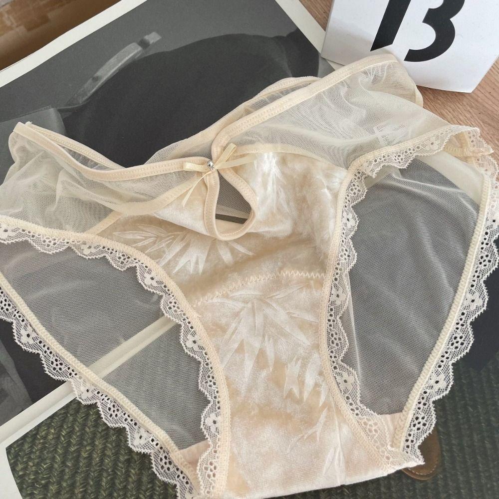 Low Waist Seamless Briefs Chinese Style Underwear for Women Sweet Lace Mesh Panties  Ladies