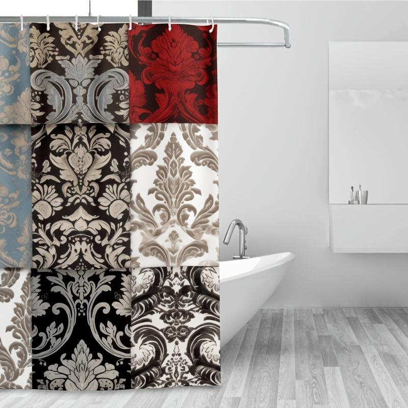 Elegant Damask Fabric Shower Curtain - Durable Polyester, Machine Washable,  Hooks Included for Bathroom & Bathtub Decor