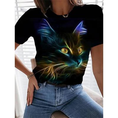 Women's T Shirt Tee Cat Daily Weekend Print Black Short Sleeve Fashion Graphics Design Round Neck T Shirts for Woman Summer