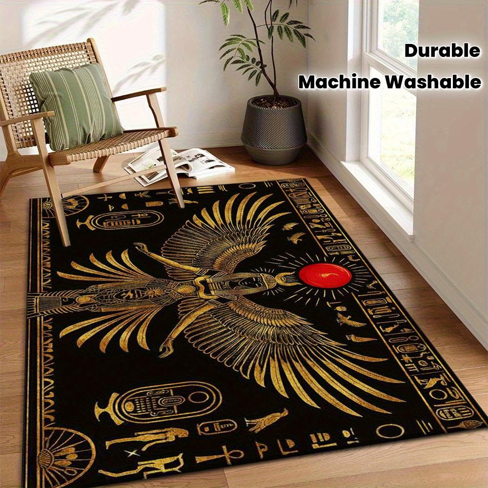 Egyptian Isis Winged Goddess Hieroglyph Print Carpet Plush Flannel Living Room Bedroom Home Decor Area Rug Non-Slip Floor Mat