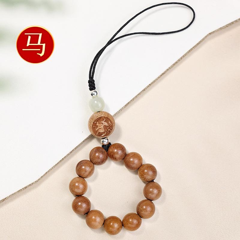 New model of 12 zodiac signs mobile phone chain for women, made of old peach wood, with old sandalwood mobile phone case lanyard and keychain