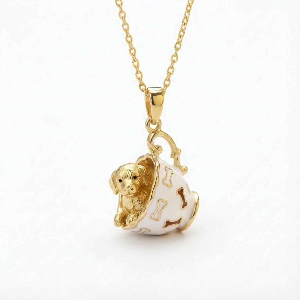 Cat Puppy Rabbit Fox Cup Gold Pendant Necklace Teacup Rabbit Shape Sweet Electroplating