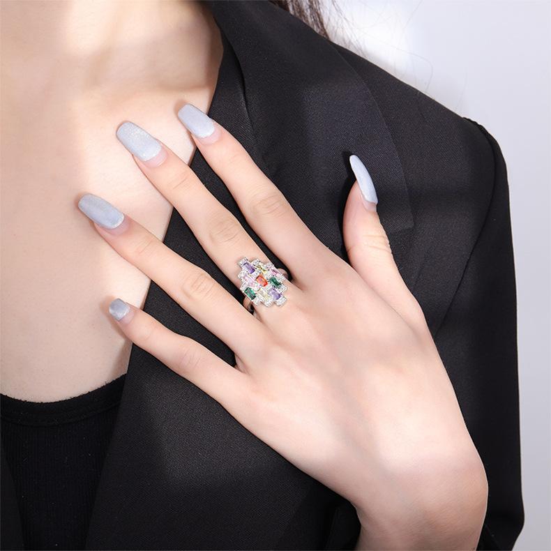 Fashion Color Zircon Snow Lotus Ring Design Sense Colorful Ice Linghua Treasure Tourmaline