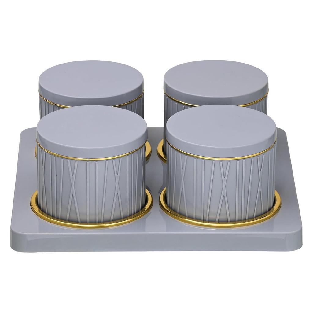 Container Tray Set - 4 Pieces (450ml) _Multi-Color (Emerald Green, Classic White, Repose Grey) Polypropylene with Subtle Design