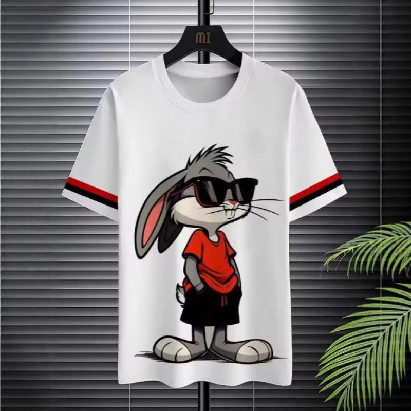 Mens Short Sleeve Graphic T-Shirt With 3D Cartoon Rabbit Print Quick-Dry Breathable Birdseye Fabric Casual Fit