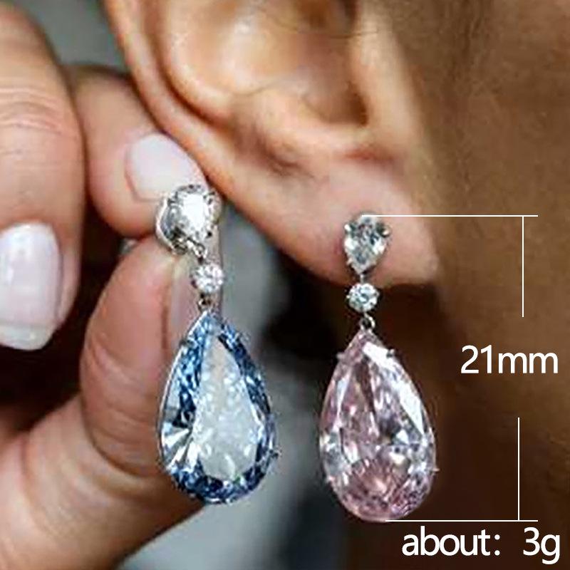 Cao Shi Pear-shaped Pink Diamond Teardrop Earrings for Women