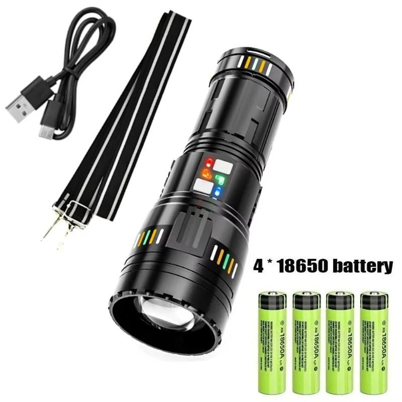 100W Ultra Powerful LED Spotlight 40000LM Long Range Zoom Flashlight Fluorescent Absorbing Film Luminous Flashlight Camping Emergency Lamp