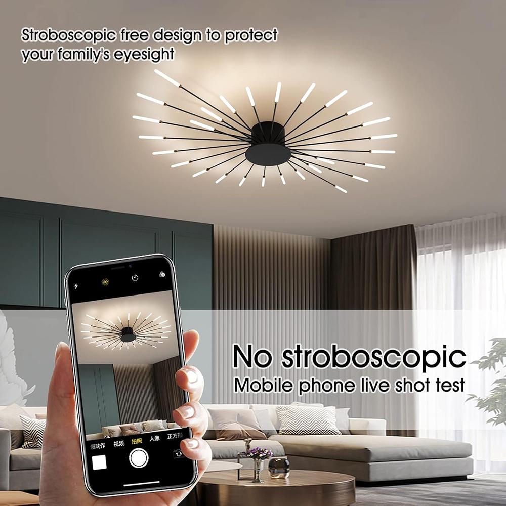 Black 28 Heads Non Dimmable Pendant Lights Creative Fireworks Design Chandelier Modern Ceiling Light for Living Room Exhibition Hall Bedroom