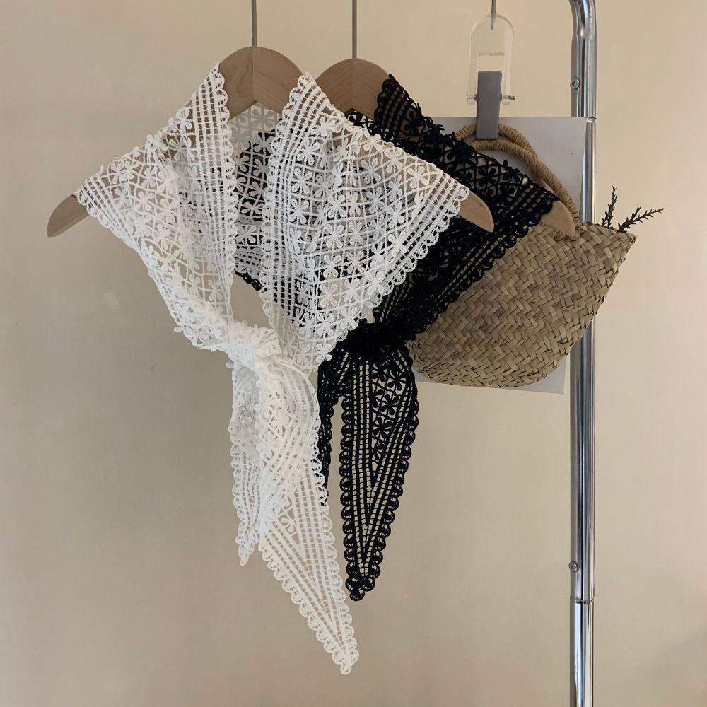 Embroidered Lace Triangle Scarf Transparent Skirt Curtain Simple Embroidered Flower Scarves Travel