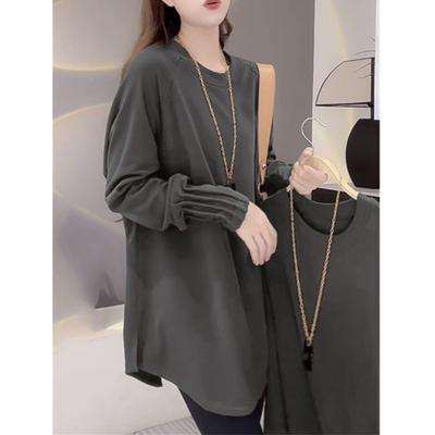 Damen Herbst und Winter Mittellang Locker Innenoberteil Verdickt Samt Langarm T-Shirt Einfarbig Warmes Unterhemd