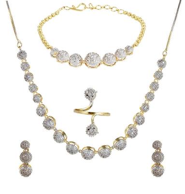 Jewellery Set for Women American Diamond Combo of Choker Necklace Set with Earrings, Bracelet and Ring for Girls and Women
