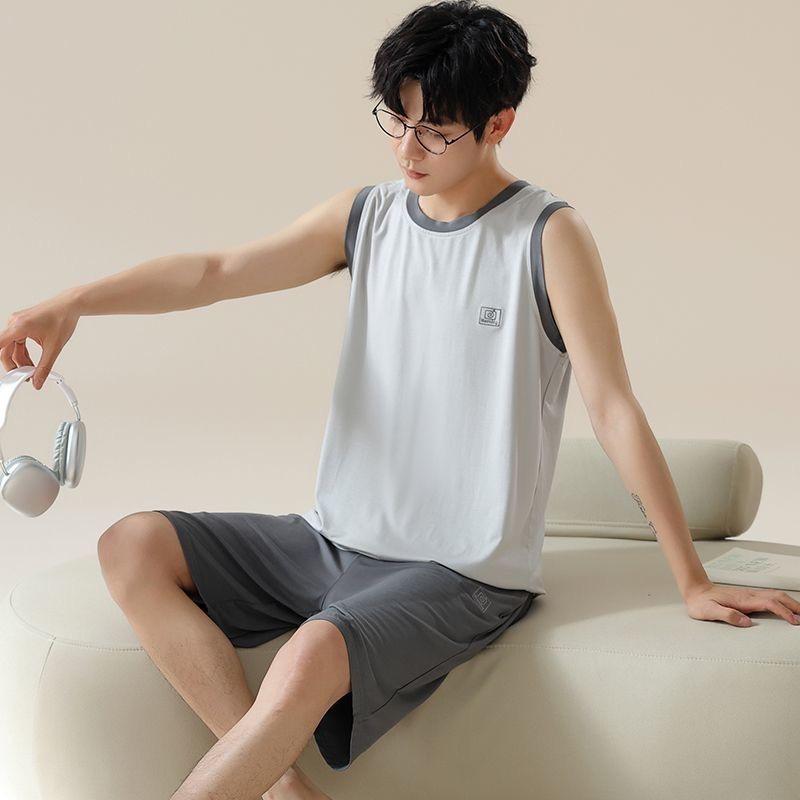 Men s Modal Sleeveless Summer Vest and Cooling Pajama Set – Simple, Loose, for Indoor or Outdoor Use Triple Extra Large