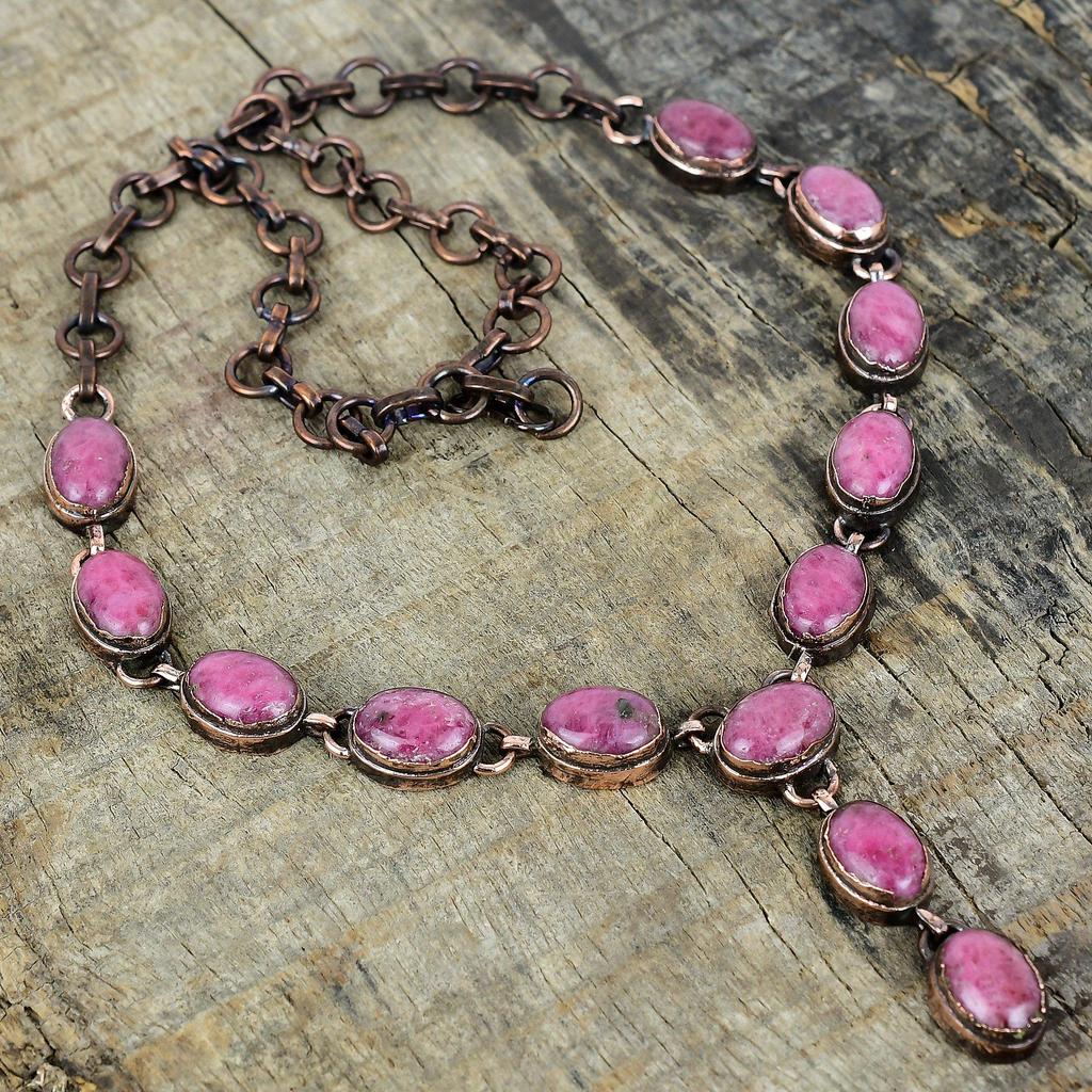 Rhodonite necklace electroformed copper necklace adjustable chain necklace gemstone handmade necklace anniversary gift electroformed jewelry