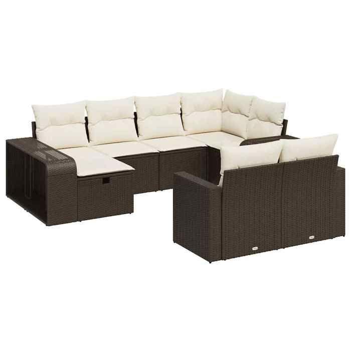 VidaXL Garden Lounge Set 10 Pcs with Brown Wicker Cushions, Outdoor Sofa Set, Sofa Set 3326067