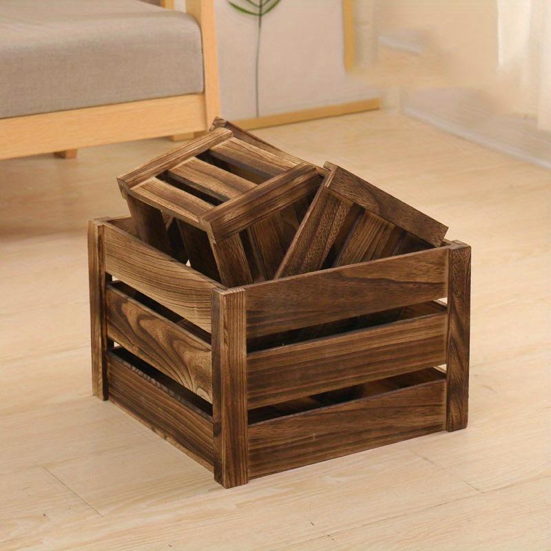 

1 набор из 3 деревянных ящиков для хранения бытовых мелочей в пасторальном стиле коричневого/бежевого/зеленого цвета, корзина для сращивания деревянных полосок для игрушек, фруктов и книг.