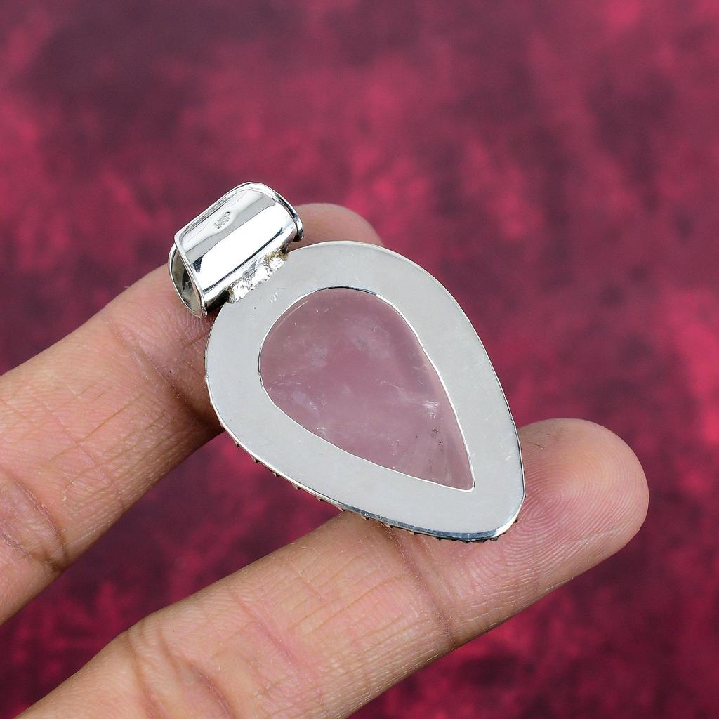 Rose Quartz Jewelry, 925 Solid Sterling Silver Pendant Handmade Gemstone Jewelry, Gifts For Wife Brand New Pendant