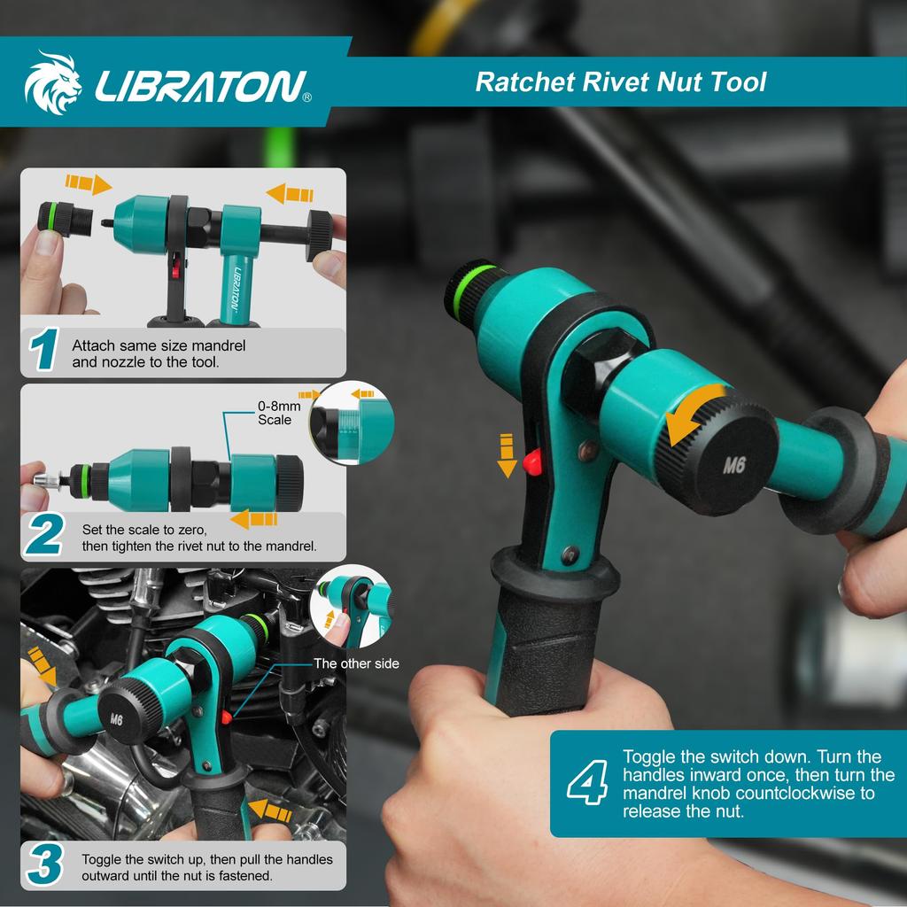 LIBRATON Ratchet Nut Includes 50 and M12 Rivet with Storage Case Set, M5, M6, M8, M10, Nuts,