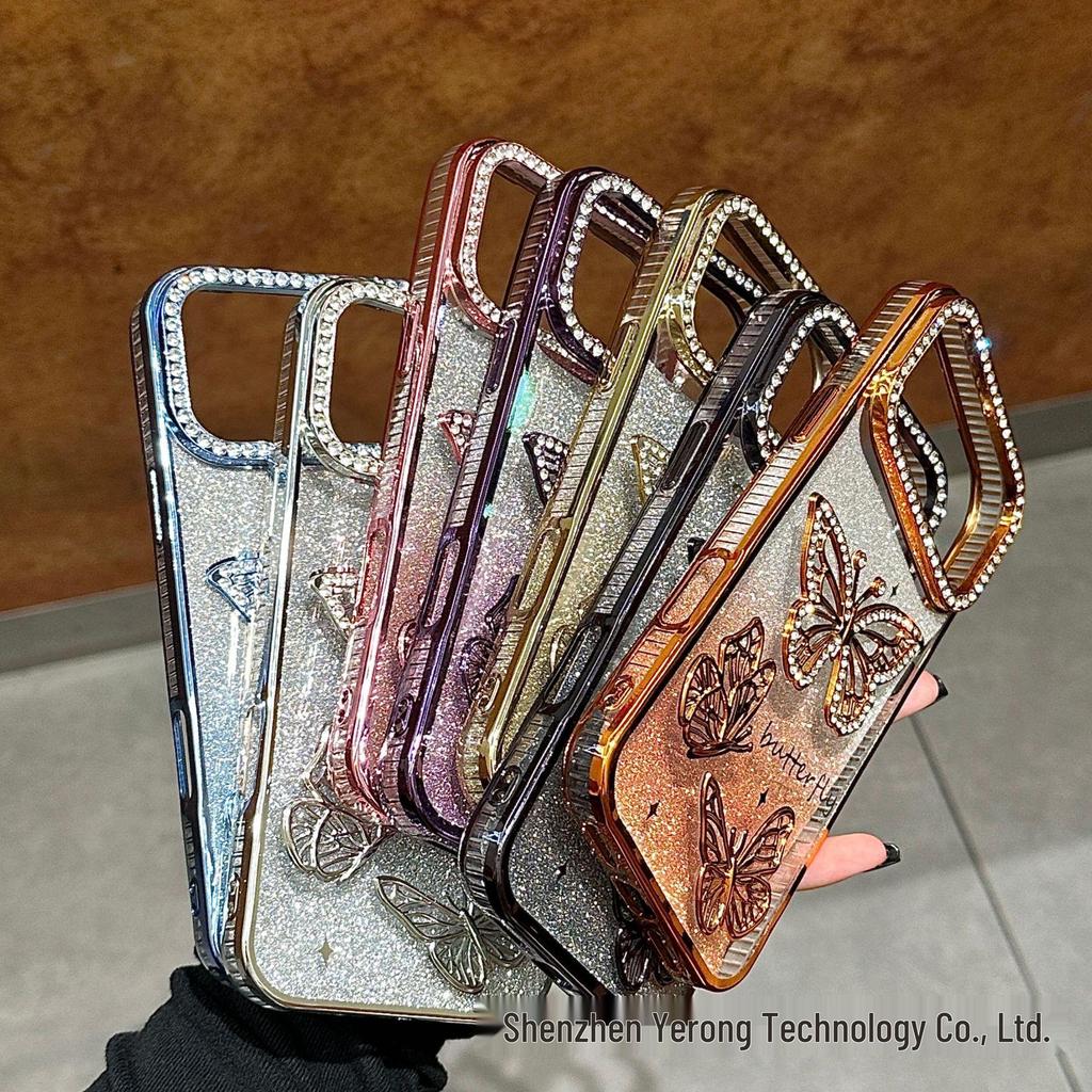 3D Shining Rhinestone Butterfly Case for iPhone 17 Pro Max Electroplated Glitter Protective Cover