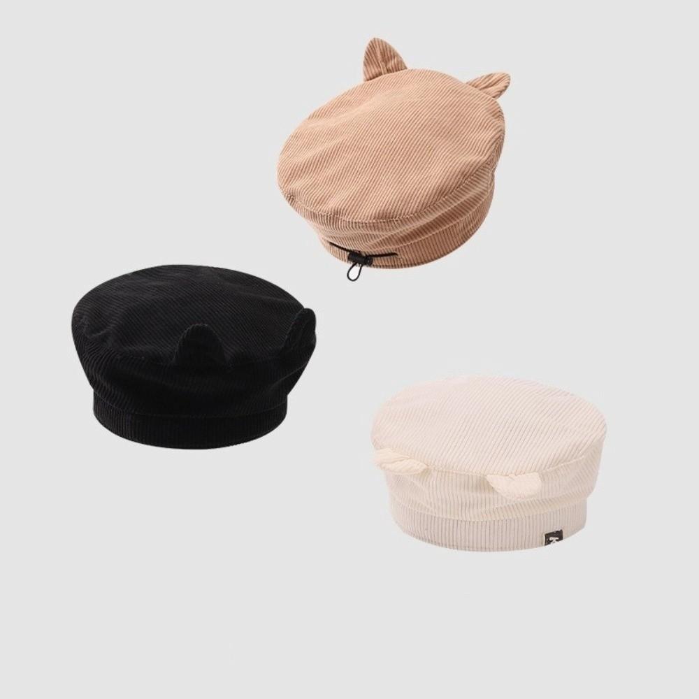 Cute Baby Corduroy Beret Korean Duck Tongue Cap Lovely Cat Ear Beret  Kids