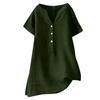 Women's Summer Casual V-neck Button Shirt Solid Color Short Sleeve Hem Split Cotton Blouse