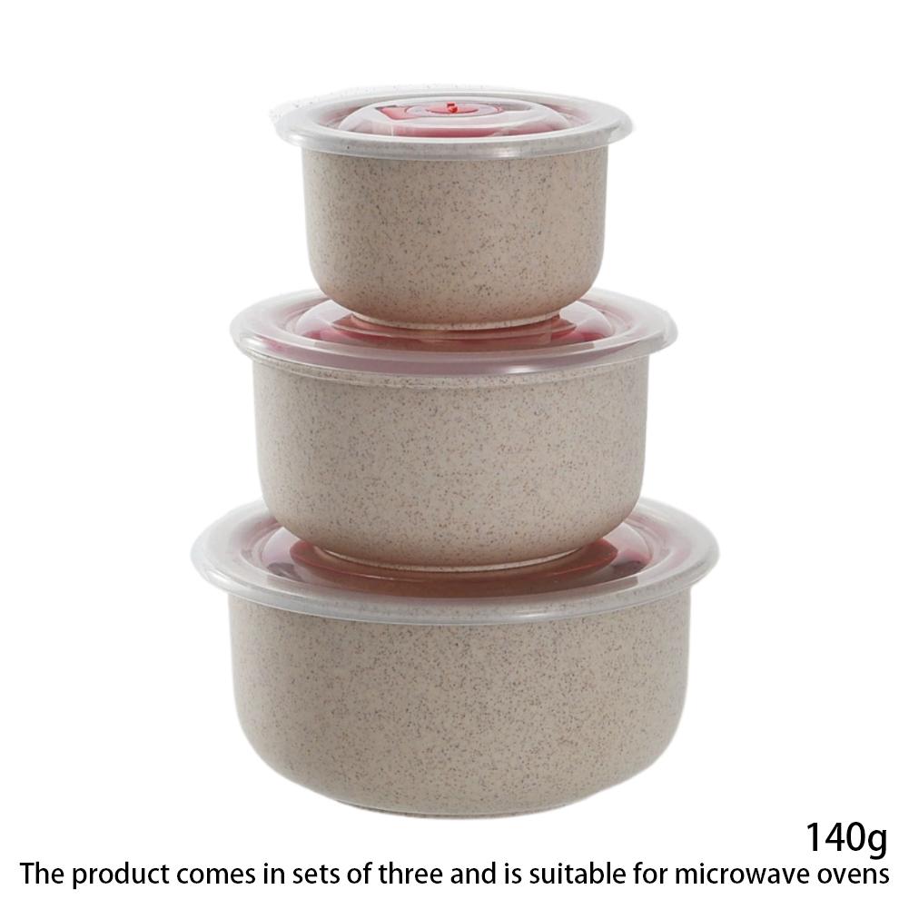 Wheat Straw Food Storage Bowl Set 3 Pieces With Lids Microwave Safe Plastic Bento Lunch Box Round Containers For Meal Prep Snack
