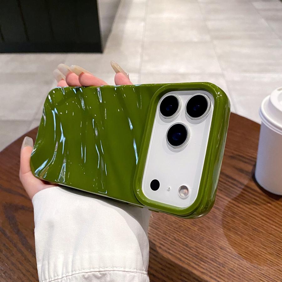 

Роскошный глянцевый 3D чехол для телефона с волновым дизайном для iPhone 17 16 15 14 13 12 11 Противоударный, устойчивый к царапинам и пыленепроницаемый стильный защитный чехол из ТПУ iPhone 17 зелёный