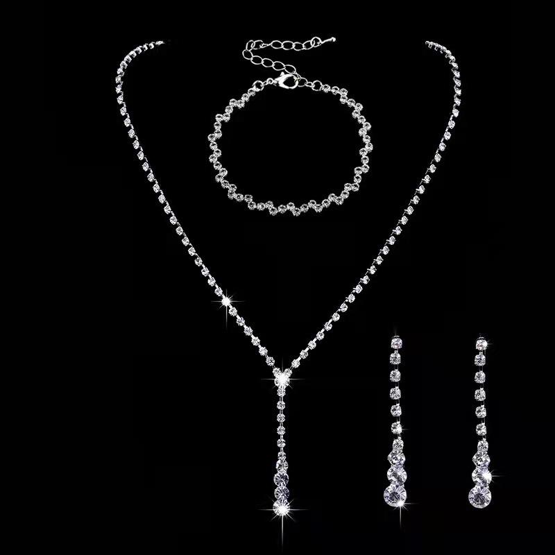 2026 European and American Bride Jewelry Claw Chain Rhinestone Set Three-piece Accessories Item Jewelry Studio Accessories