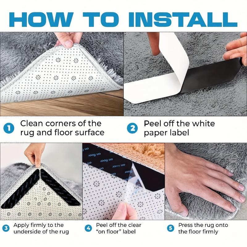 4pcs Carpet Anti-slip Stickers Can Be Washed and Reused,Fixed Carpet Tape Bath Mat Curl Prevention Patch Rug Bathroom Tool.
