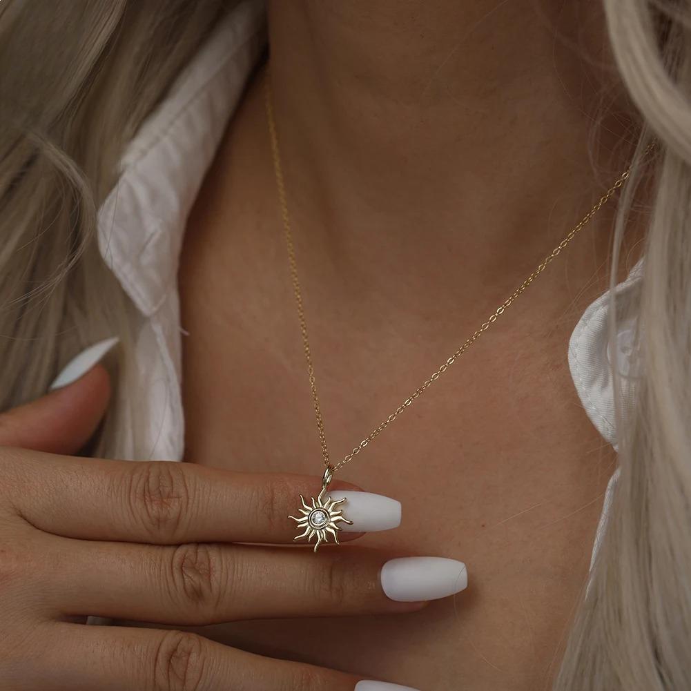 Sterling Silver 5A Zircon Sun Shaped Necklaces Pendant Necklace Aesthetic Wedding Jewelry Wedding Gift