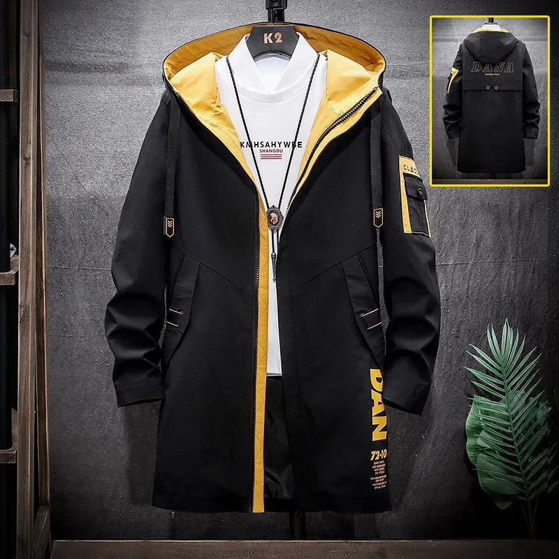 

Мужская куртка большого размера с капюшоном, рабочая одежда, повседневное свободное пальто, мягкая и удобная ветровка, длинная, стиль весна-осень M чёрный