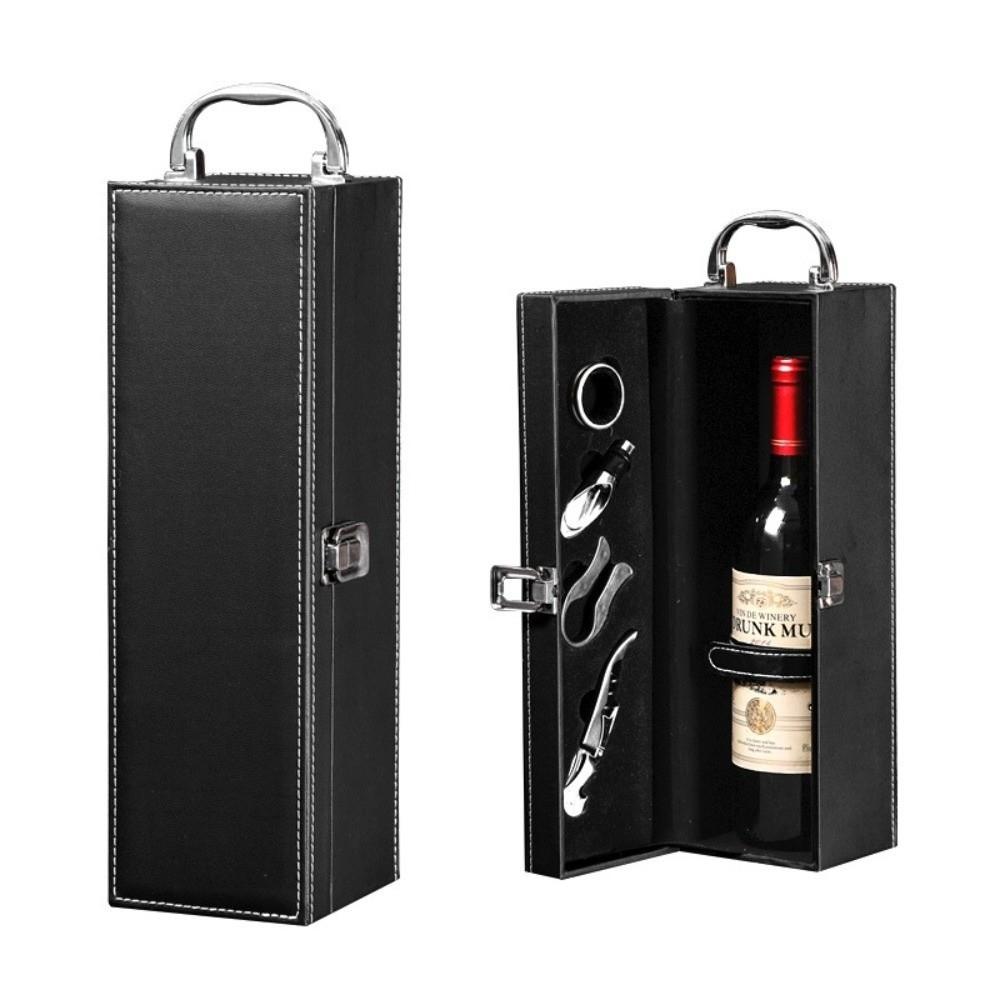 PU Leather Portable Carrier Tote with 4 Accessories Set Red Wine Storage Box Wine Gift Box Gifts
