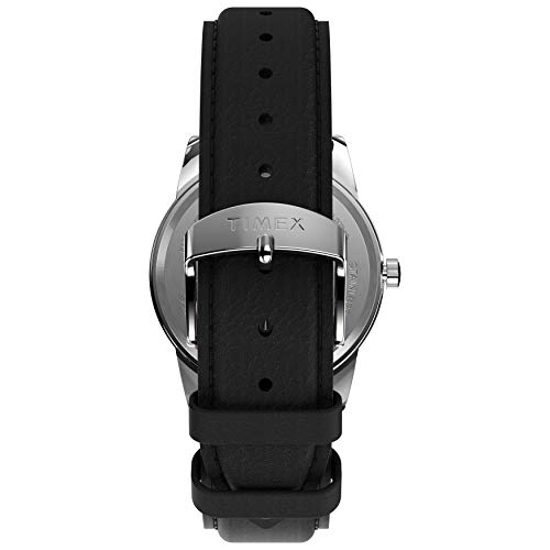 Timex Men's Easyreader Leather Strap 38mm Watch In Black/Silver Tone.