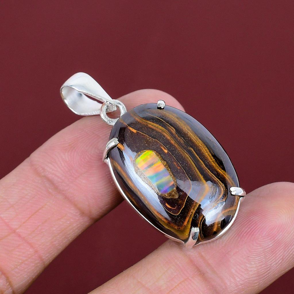 Ethopian opal in boulder opal pendant very pretty gemstone jewelry handmade pendant 925 sterling silver pendant unique pendant gifts for mom