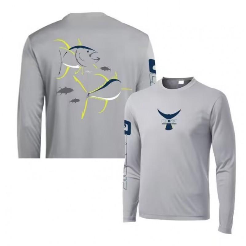 Mens Quick-Dry UV Protection Fishing T-Shirt Long Sleeve Round Neck Summer Outdoor Angling Sports
