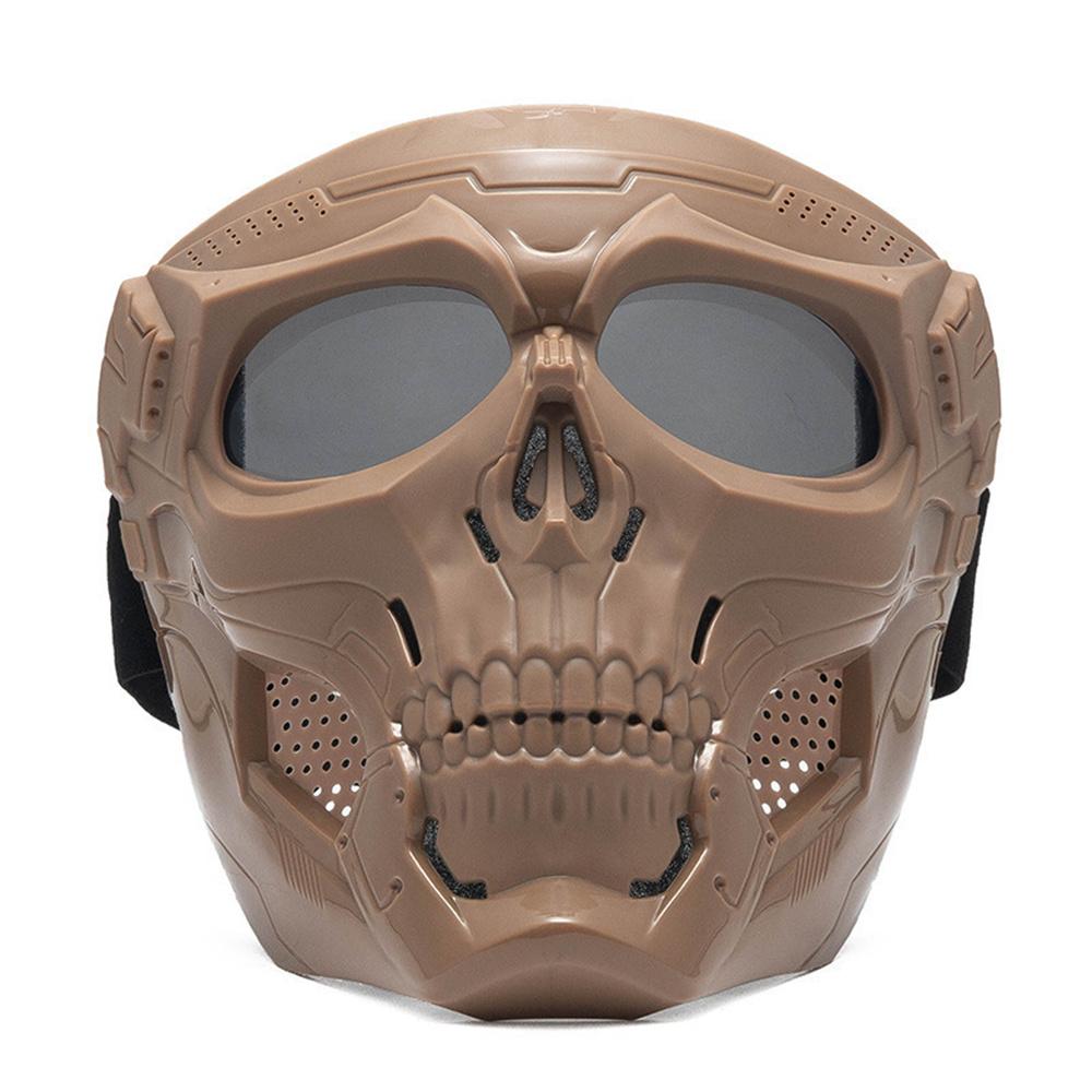 Black Mask+Gray Lens Skull Tactical Mask Full Face Protective Helmet W/ Goggles