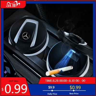 GLC GLB Car Trash Bin Storage Box High Flame Retardant LED Smell Proof Ashtray For Mercedes Benz AMG W203 W204 W164 W168 C180 E