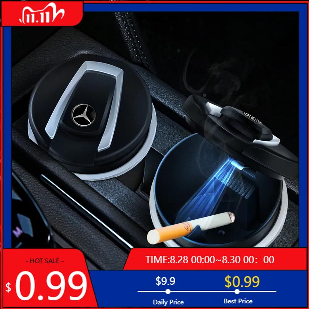 GLC GLB Car Trash Bin Storage Box High Flame Retardant LED Smell Proof Ashtray For Mercedes Benz AMG W203 W204 W164 W168 C180 E