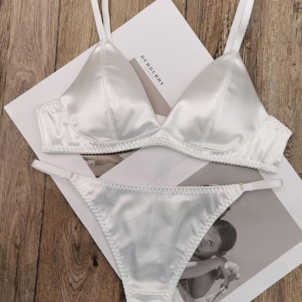 French Satin Triangle Cup Seamless Lingerie Set - No Steel Ring, Available In Small & Large Sizes