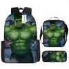 Children Backpack Three Piece Set With The Avengers Hulk Print Design For School Use