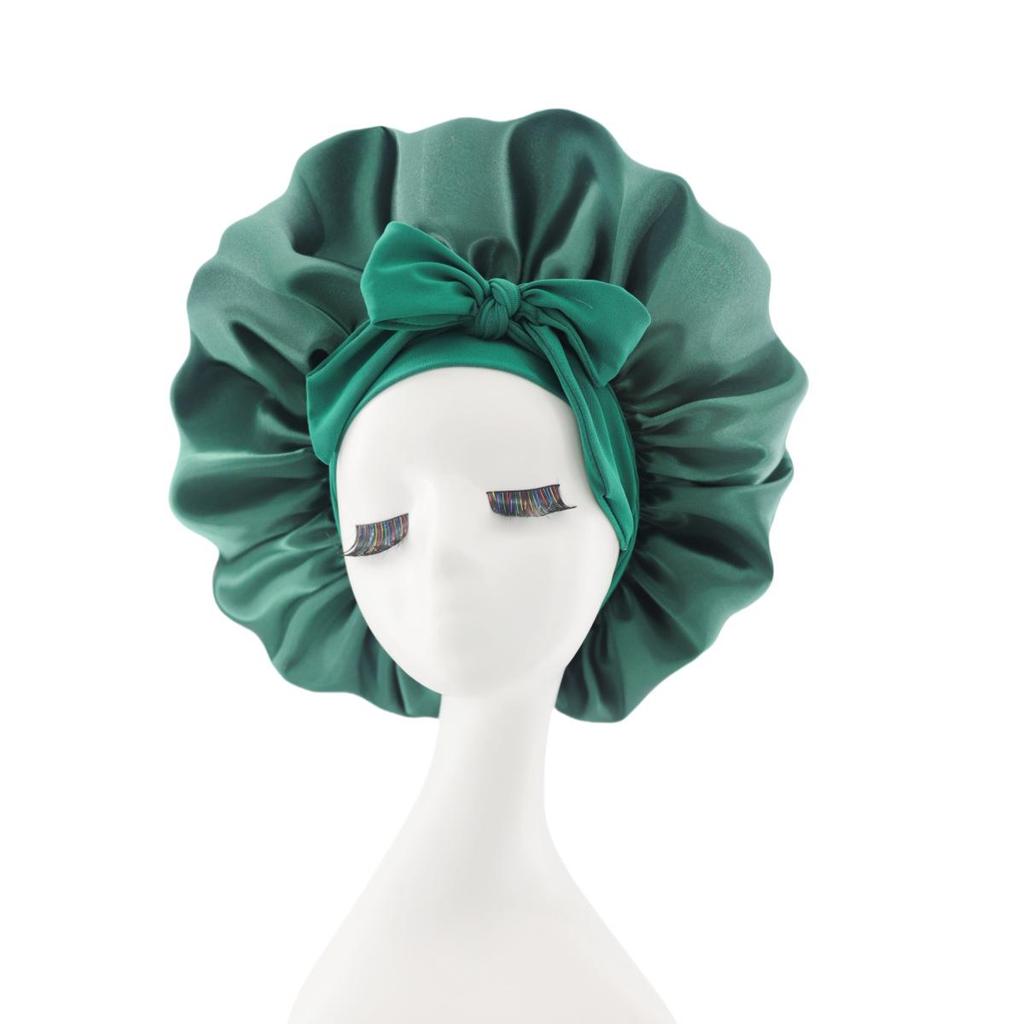 Touca de Dormir de Cetim de Seda com Laço de Fita para Mulheres - Touca Elástica de Aba Larga para Banho para Cuidados com o Cabelo
