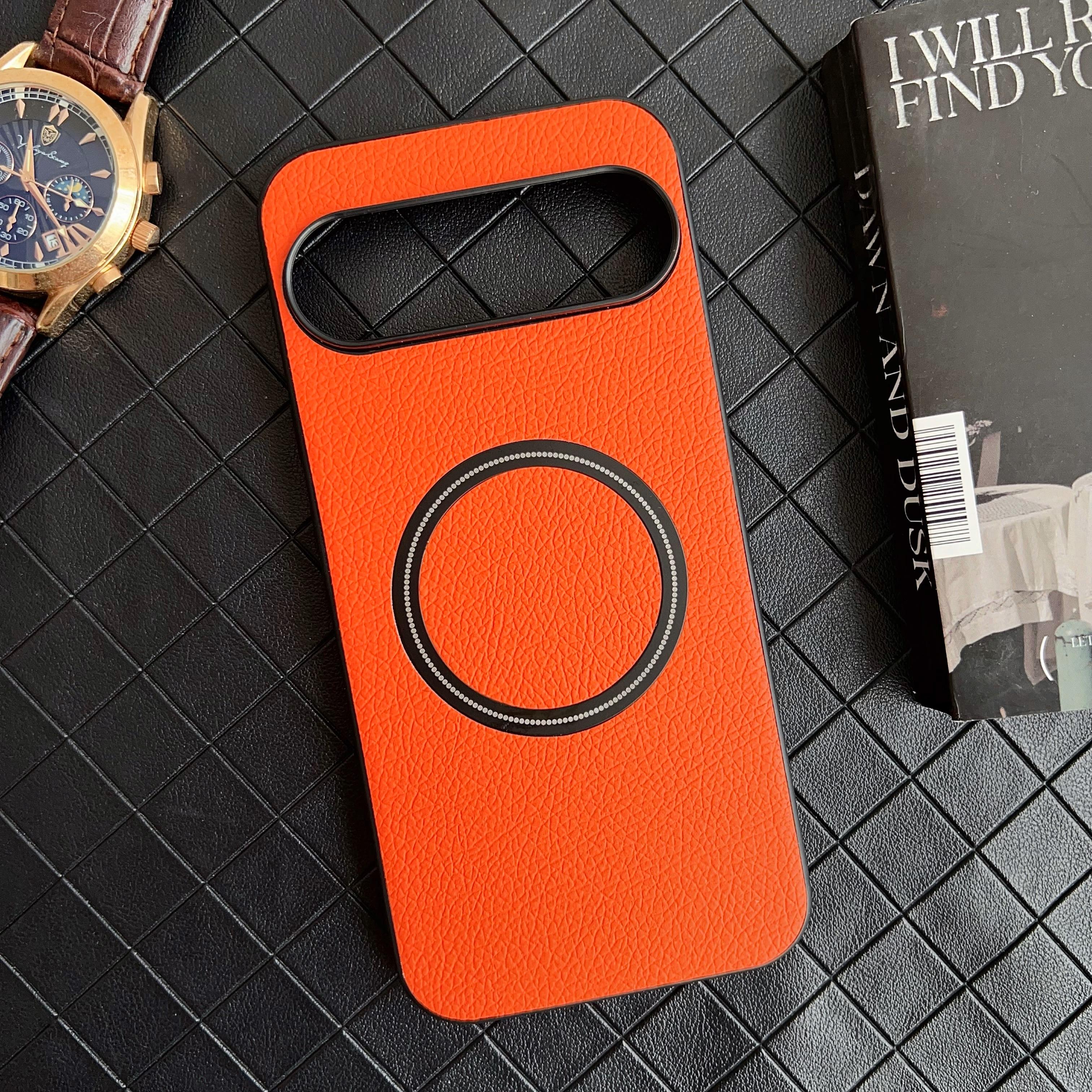 

Кожаная текстура личи для магнитного чехла Magsafe для Google Pixel 9 8 7 6 8A 7A 6A 5A XL Pro с беспроводной зарядкой, противоударный чехол For Pixel 7 оранжевый