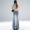 Spring Summer Ice Blue Low Waist Y2K Slim Micro Flare Trendy Denim Pants For Fashion Ladies Casual Pants Oversize Denim Trousers