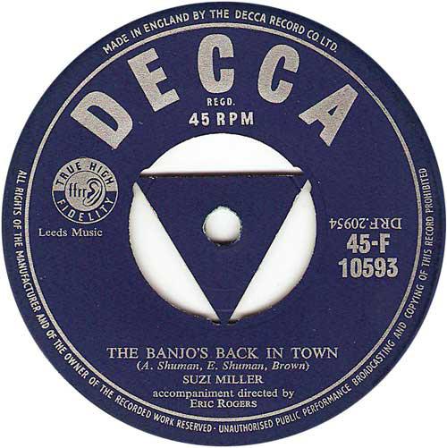

7inch Record SUZI MILLER - The Banjo s Back In Town 45F10593 Decca 1955 UK Pop Used