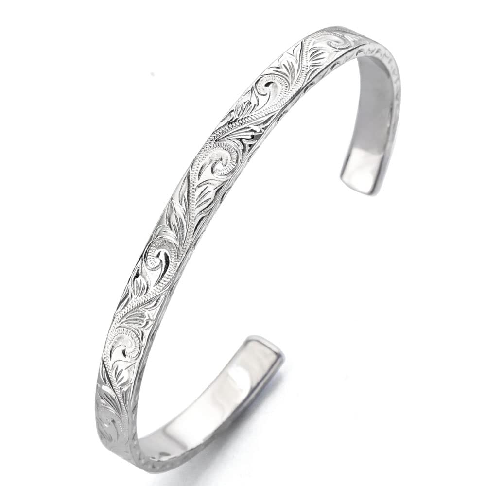 Hawaiian Scroll Bangle Silver Accessory for Men and Sold Individually Name Women, [Brand [Size Men's] b0698-men