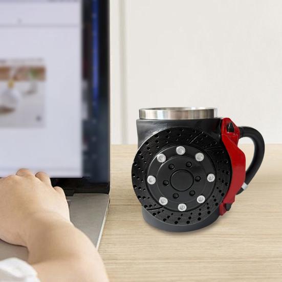 Brake Pad Design Coffee Mug 300ml Industrial Style Stainless Steel Cup with Ergonomic Handle Creative Gift for Car Enthusiast