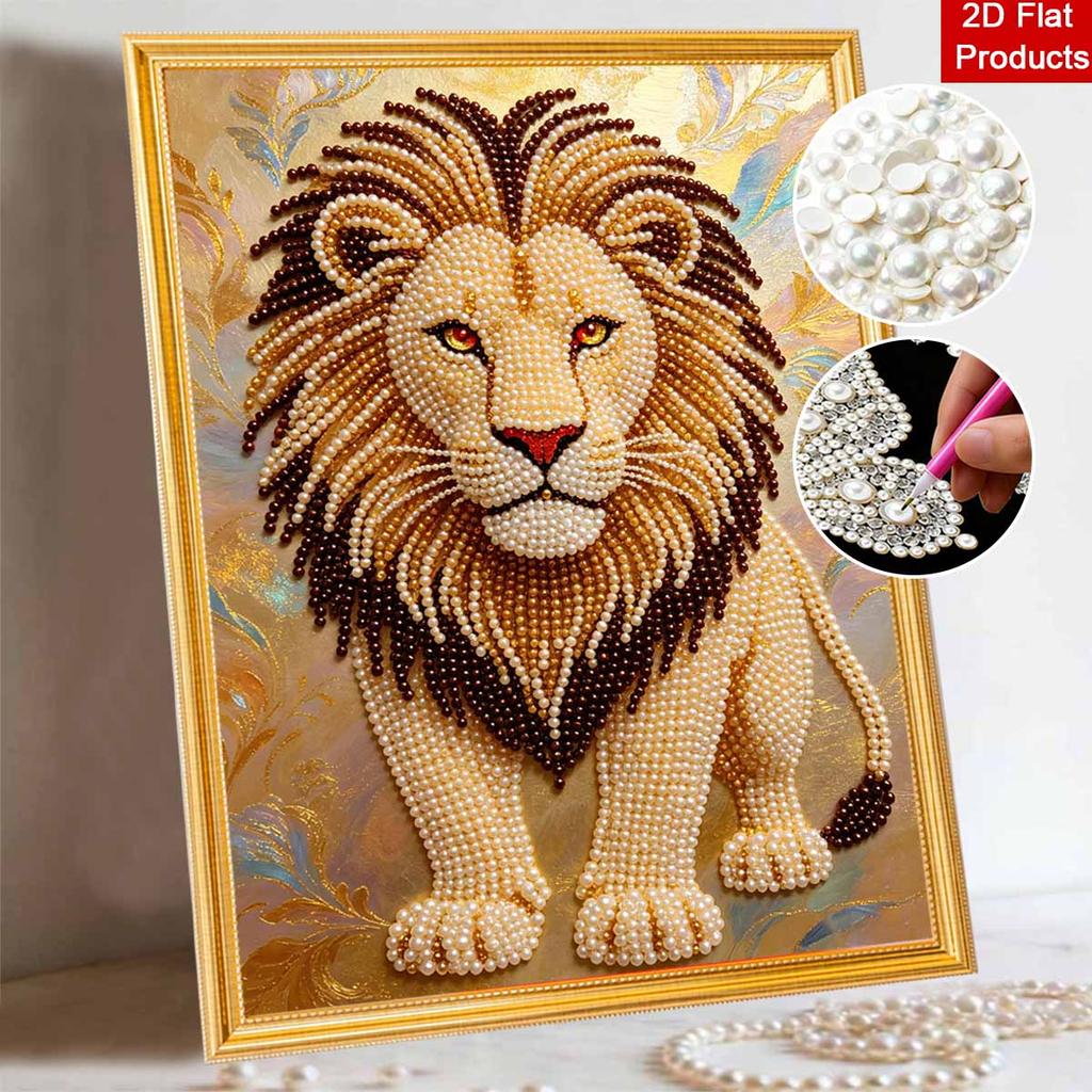 Lion Theme Pearl Kit DIY 5D Rhinestone Art Craft for Adults and Kids Home Party Decoration Handmade Gift