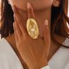 Übertriebenes Persönlichkeitsdesign Metall Faltbare Perlenringe für Damen Retro Geometrischer Kreis Blatt Öffnung Finger Schmuck Zubehör