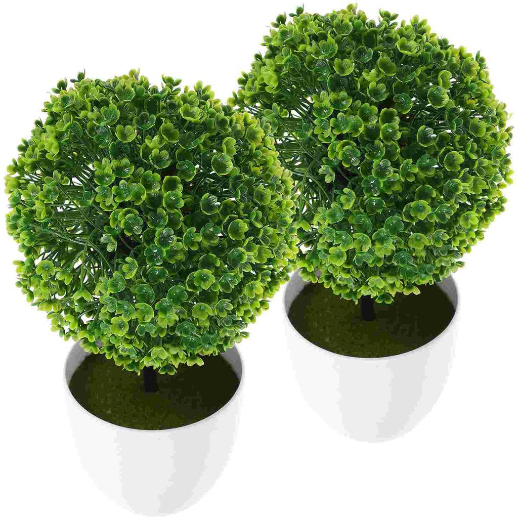 2 Pcs Potted Bushes Home Decor Artificial Plants Indoor Small for Decoration Bookshelf