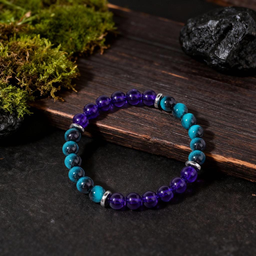 Festive Gifts Teal Stone Purple Glass Beaded Bracelet Modern Fashion Jewelry For Men Daily Wear Gift
