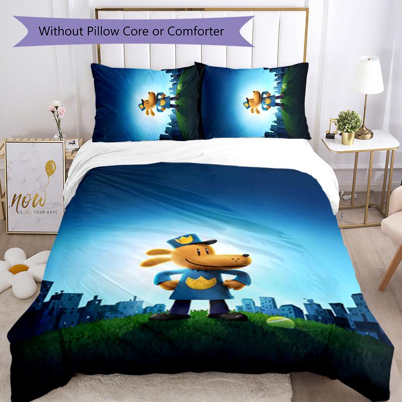 Dog Man 3pcs Bedding Set Duvet Cover Closure Includes 1 Duvet Cover & 2 Pillowcases for All Seasons Bedroom Home Dorm Decor